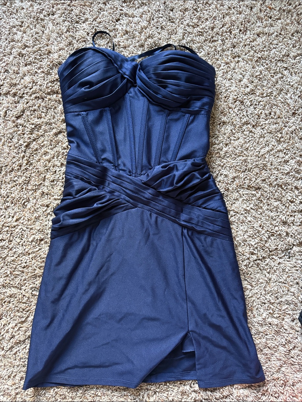 Strapless Navy Homecoming Dress